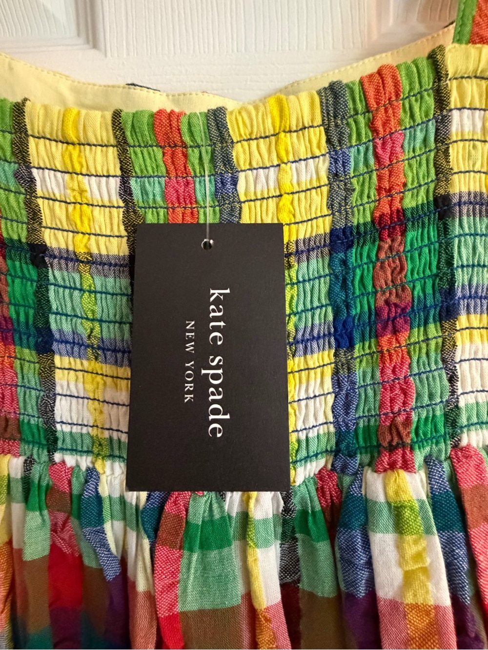 kate spade Multicolor Plaid Smocked Sundress - Yellow, Green, Red, Blue - Picture 3 of 4